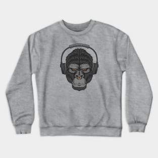 Cartoon Gorilla Head with Headphones Crewneck Sweatshirt